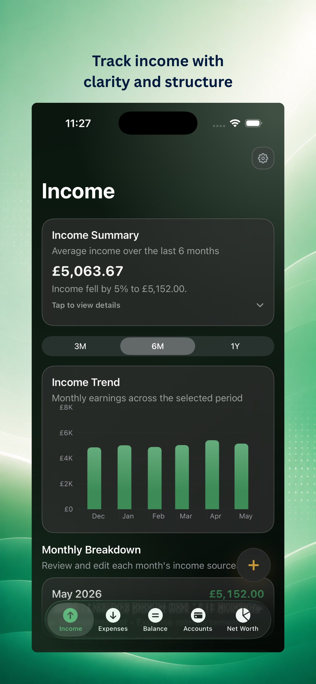 Ascentist Finance Income screen